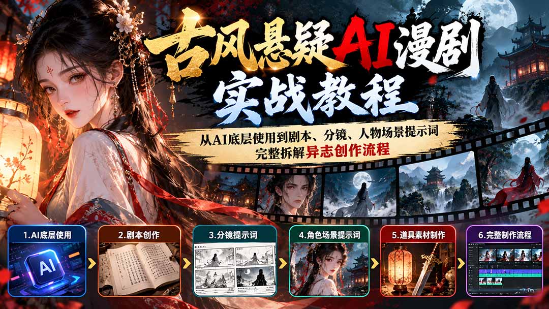 古风悬疑AI漫剧实战教程：从AI底层使用到剧本、分镜、人物场景提示词，完整拆解异志创作流程-孔明聊项目