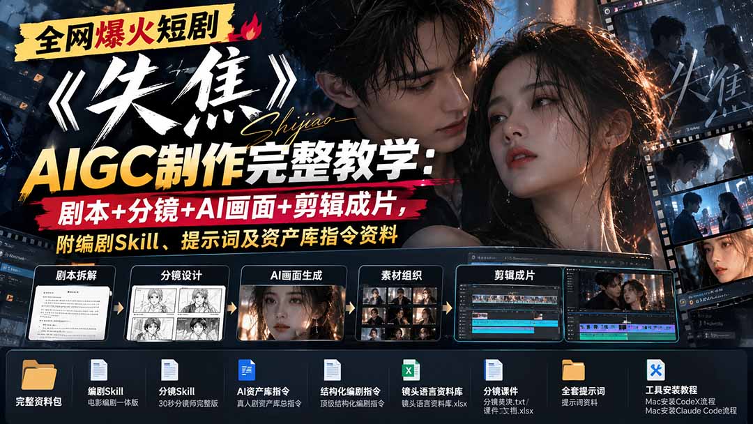 全网爆火短剧《失焦》AIGC制作完整教学：剧本+分镜+AI画面+剪辑成片，附编剧Skill、提示词及资产库指令资料-孔明聊项目