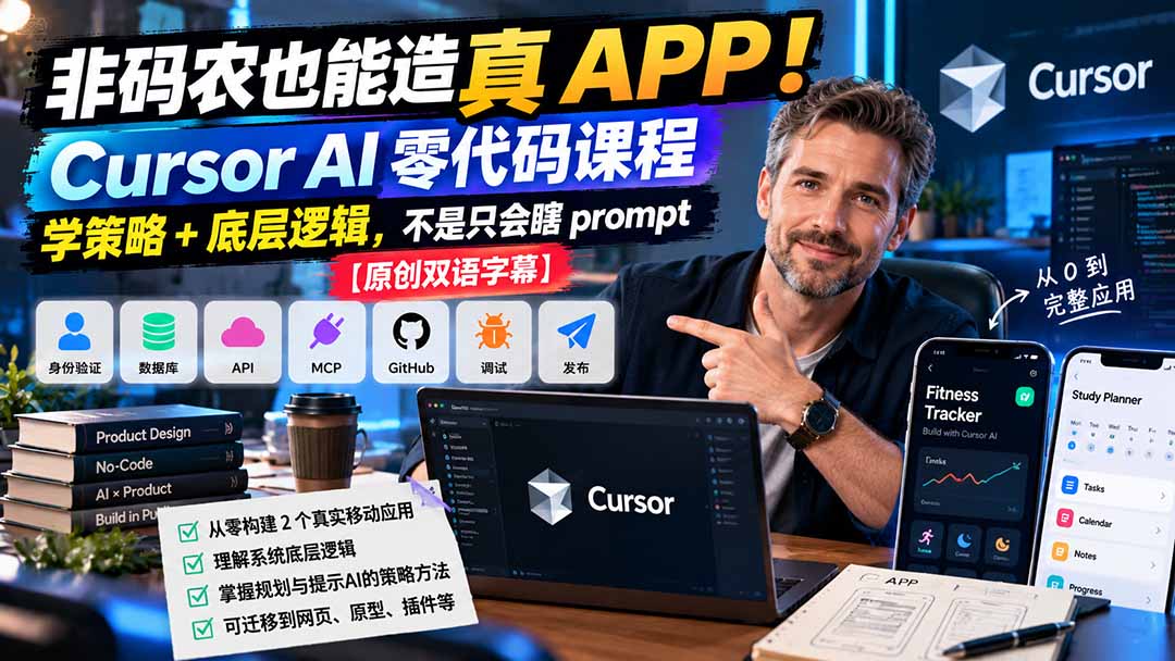 非码农也能造真 APP！Cursor AI 零代码课程：学策略 + 底层逻辑，不是只会瞎 prompt【原创双语字幕】-孔明聊项目