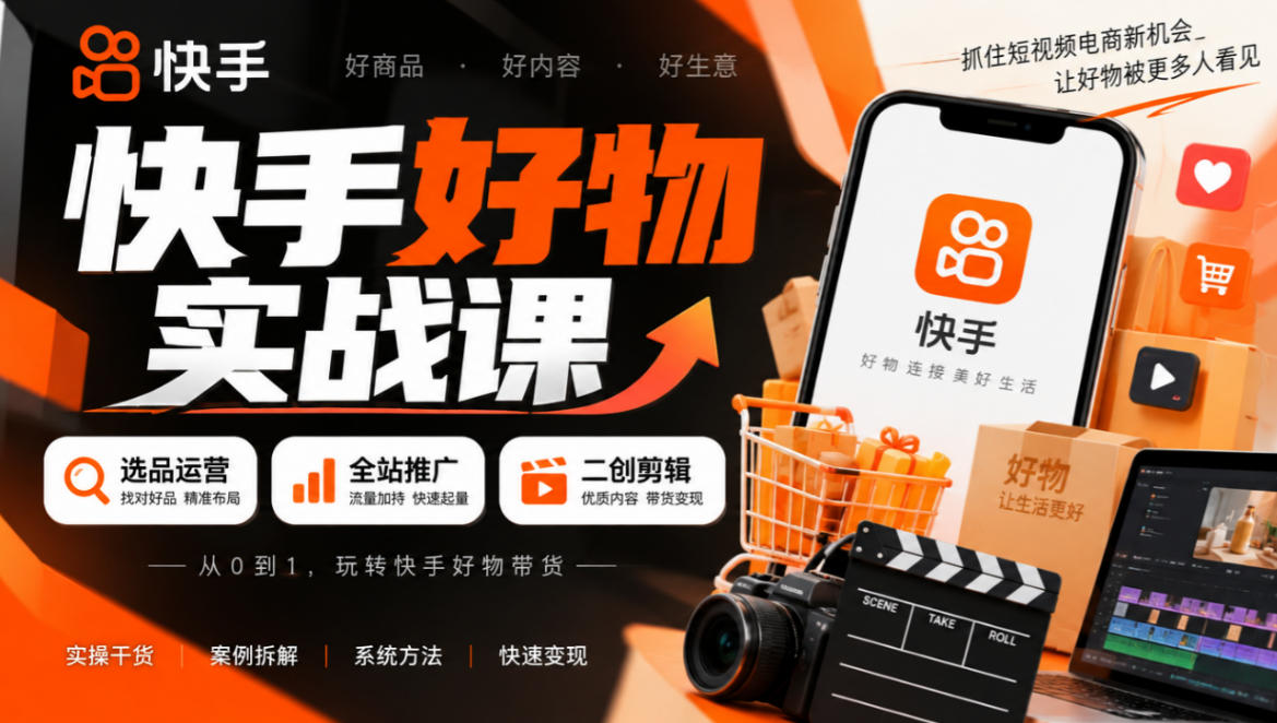 快手好物实战课｜选品运营+全站推广+二创剪辑带货变现-孔明聊项目
