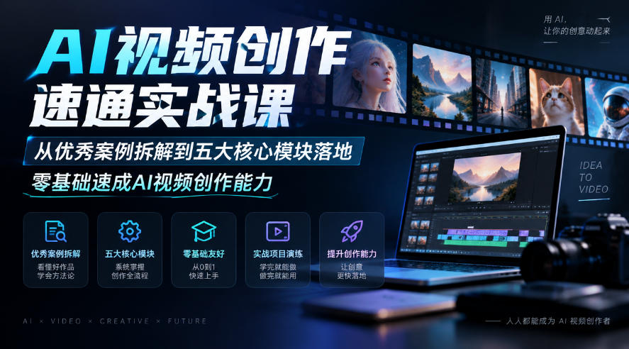 AI视频创作速通实战课｜从优秀案例拆解到五大核心模块落地，零基础速成AI视频创作能力-孔明聊项目