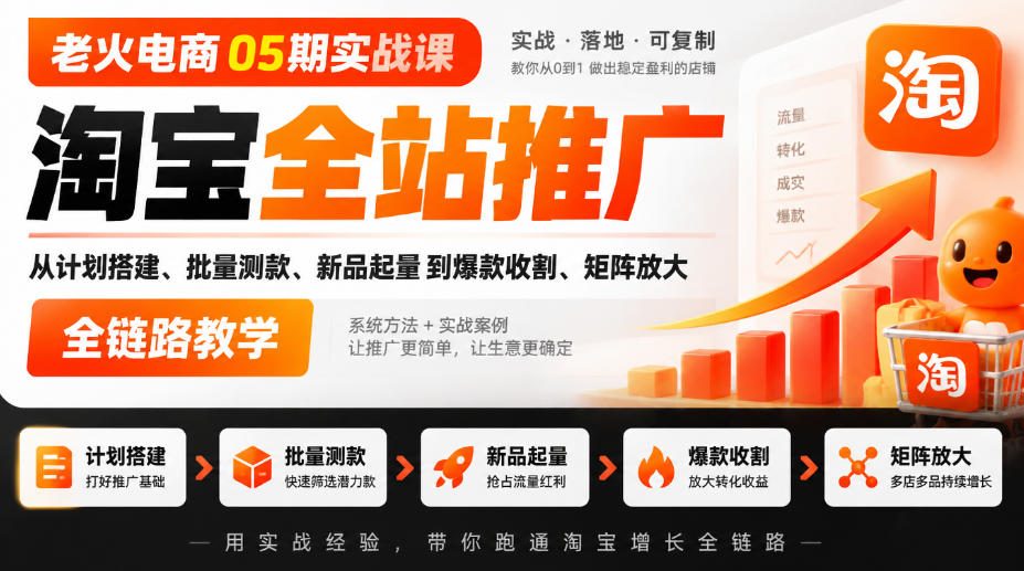 老火电商05期实战课｜淘宝全站推广从计划搭建、批量测款、新品起量到爆款收割、矩阵放大全链路教学-孔明聊项目