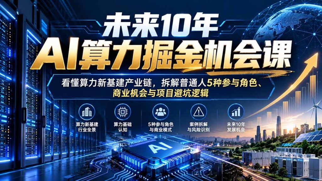 未来10年AI算力掘金机会课:看懂算力新基建产业链,拆解普通人5种参与角色、商业机会与项目避坑逻辑-孔明聊项目
