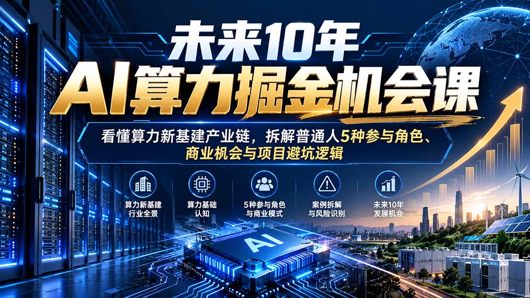 未来10年AI算力掘金机会课：看懂算力新基建产业链，拆解普通人5种参与角色、商业机会与项目避坑逻辑-孔明聊项目