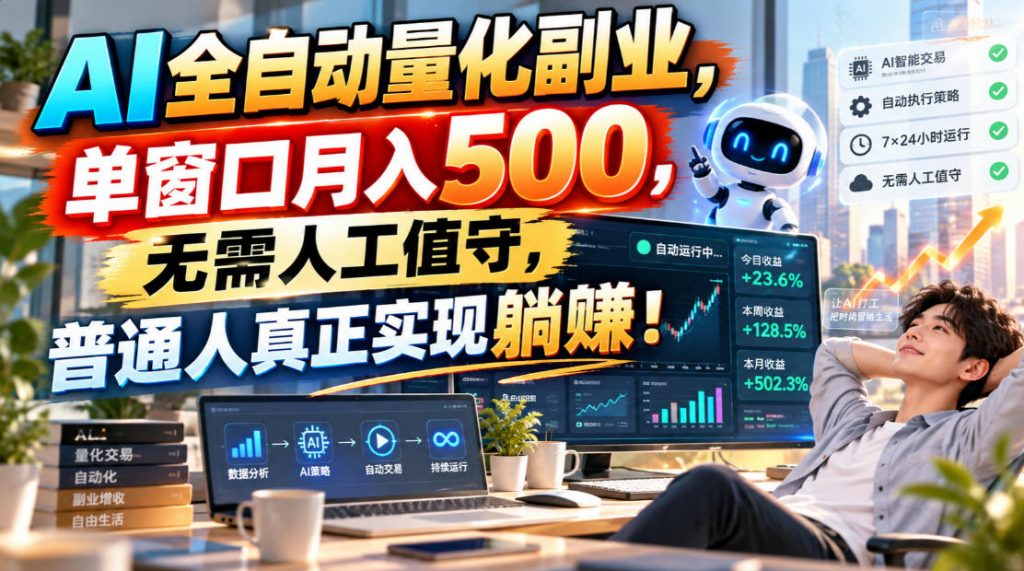 AI全自动量化副业,单窗口月入500,无需人工值守,普通人真正实现躺賺!-孔明聊项目