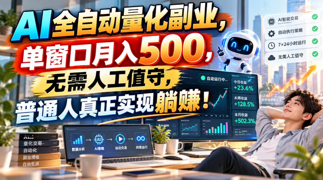 AI全自动量化副业，单窗口月入500，无需人工值守，普通人真正实现躺賺！-孔明聊项目