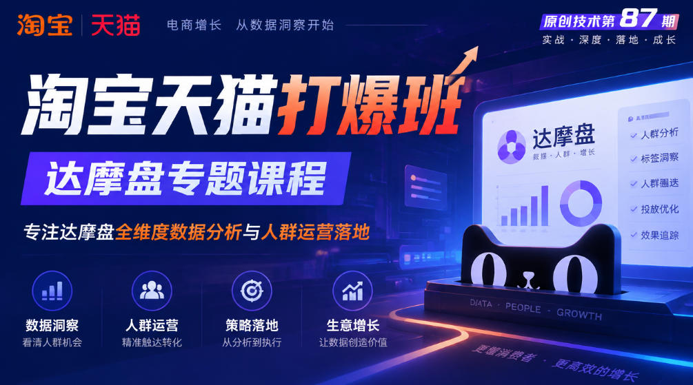 《淘宝天猫打爆班》原创技术第87期,达摩盘专题课程,专注达摩盘全维度数据分析与人群运营落地-孔明聊项目