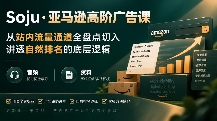 亚马逊高阶广告课，从站内流量通道全盘点切入，讲透自然排名的底层逻辑(直播+音频+资料)-孔明聊项目