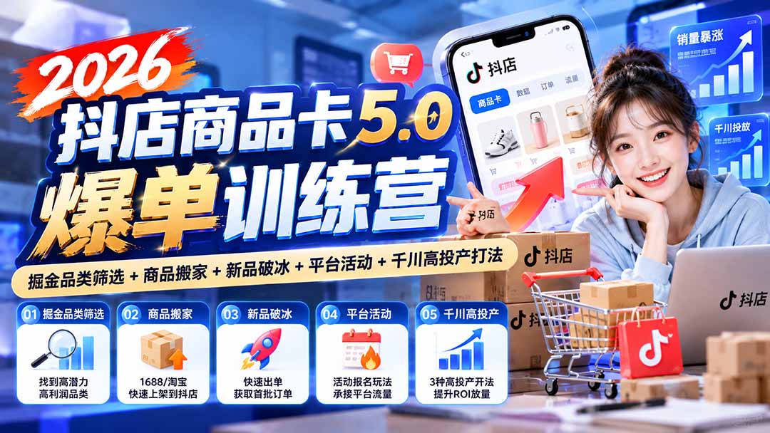 2026抖店商品卡5.0爆单训练营：掘金品类筛选+商品搬家+新品破冰+平台活动+千川高投产打法-孔明聊项目
