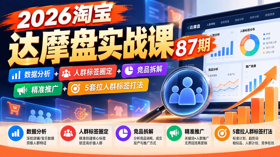 2026淘宝达摩盘实战课87期：数据分析+人群标签圈定+竞品拆解+精准推广+5套拉人群标签打法-孔明聊项目