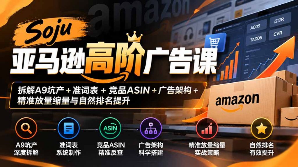Soju亚马逊高阶广告课：拆解A9坑产+准词表+竞品ASIN+广告架构+精准放量缩量与自然排名提升-孔明聊项目