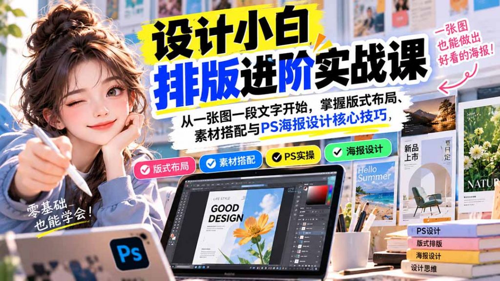 设计小白排版进阶实战课：从一张图一段文字开始，掌握版式布局、素材搭配与PS海报设计核心技巧-孔明聊项目