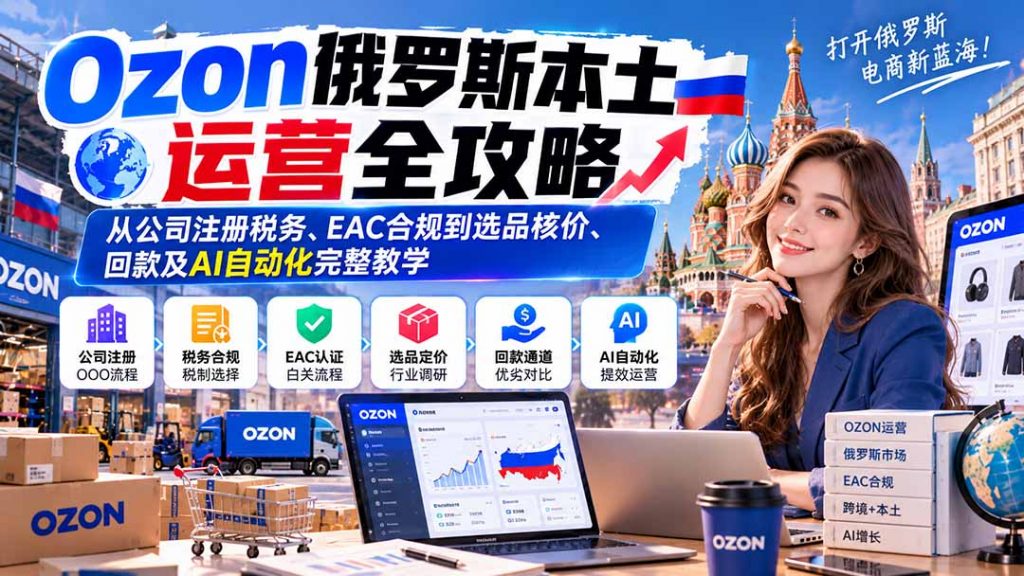 Ozon俄罗斯本土运营全攻略：从公司注册税务、EAC合规到选品核价、回款及AI自动化完整教学-孔明聊项目