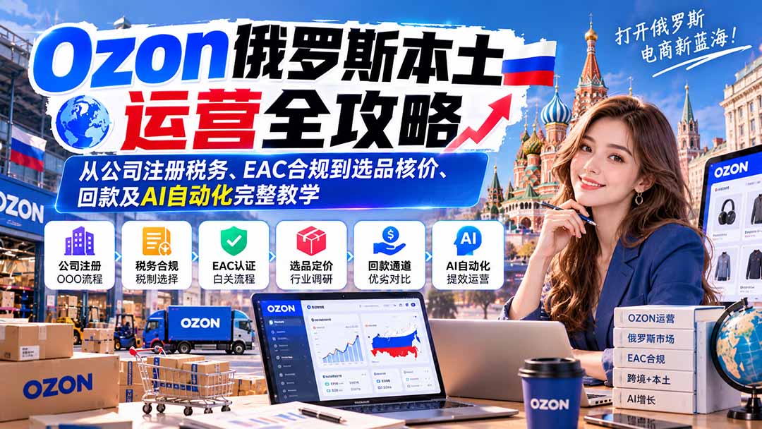 Ozon俄罗斯本土运营全攻略：从公司注册税务、EAC合规到选品核价、回款及AI自动化完整教学-孔明聊项目