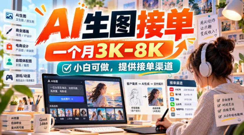 AI生图接单，一个月3K-8K，小白可做，提供接单渠道-孔明聊项目