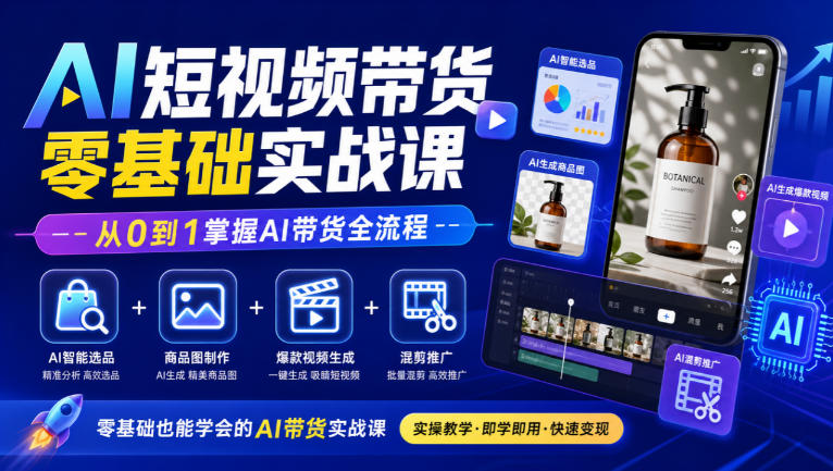 AI短视频带货零基础实战课｜AI智能选品+商品图制作+爆款视频生成+混剪推广，从0到1掌握AI带货全流程-孔明聊项目
