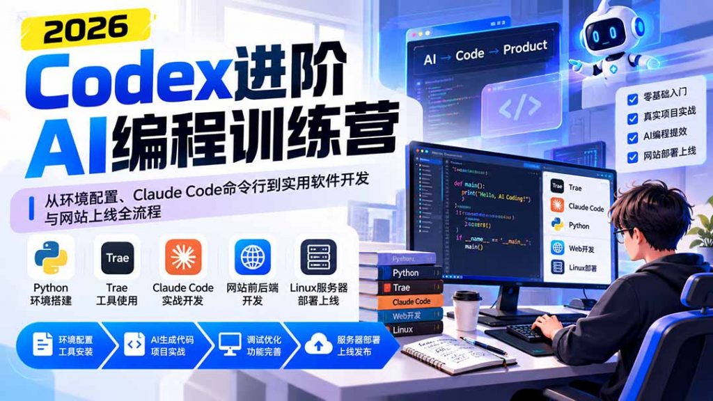 Codex进阶AI编程训练营：从环境配置、Claude Code命令行到实用软件开发与网站上线全流程-孔明聊项目