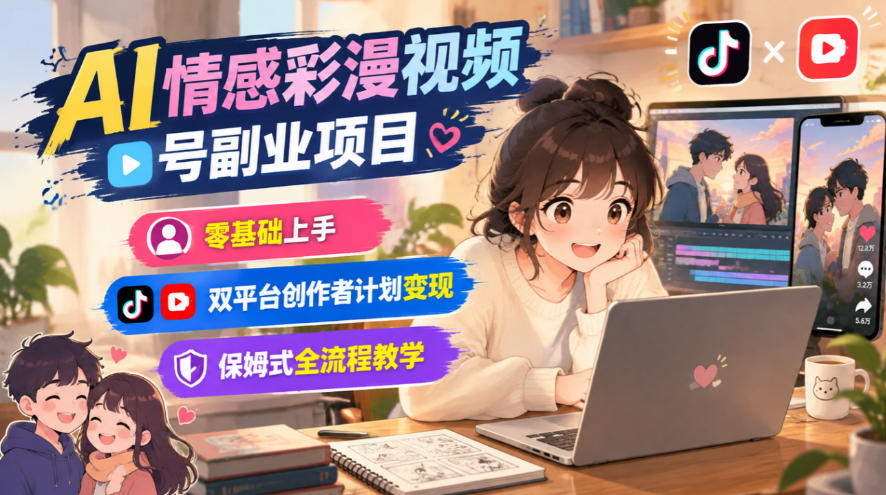 AI情感彩漫视频号副业项目，零基础上手，双平台创作者计划变现，保姆式全流程教学-孔明聊项目