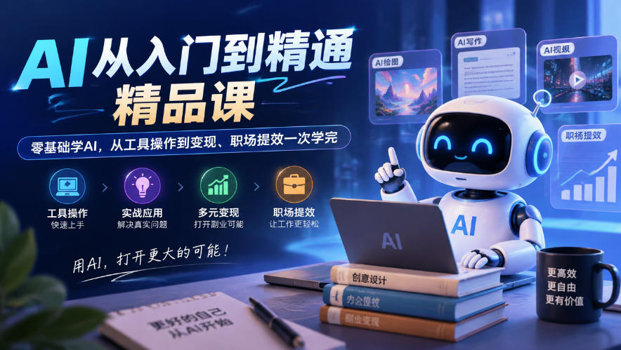 AI从入门到精通精品课，零基础学AI，从工具操作到变现、职场提效一次学完-孔明聊项目