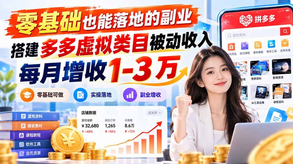 零基础也能落地的副业，搭建多多虚拟类目被动收入，每月增收 1-3 万-孔明聊项目