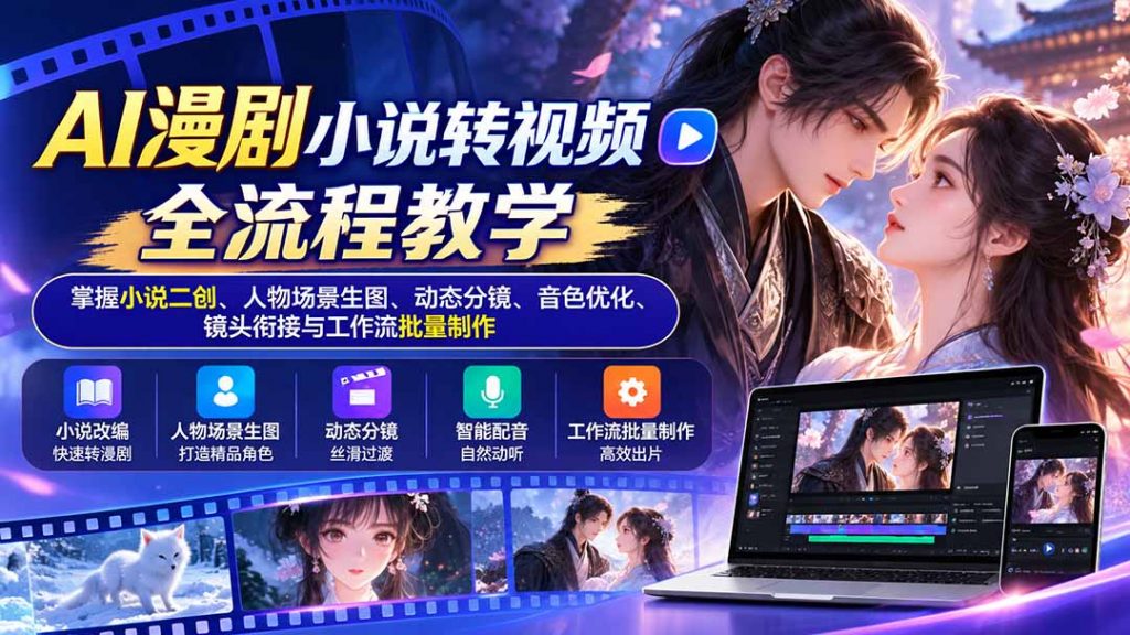 AI漫剧小说转视频全流程教学：掌握小说二创、人物场景生图、动态分镜、音色优化、镜头衔接与工作流批量制作-孔明聊项目