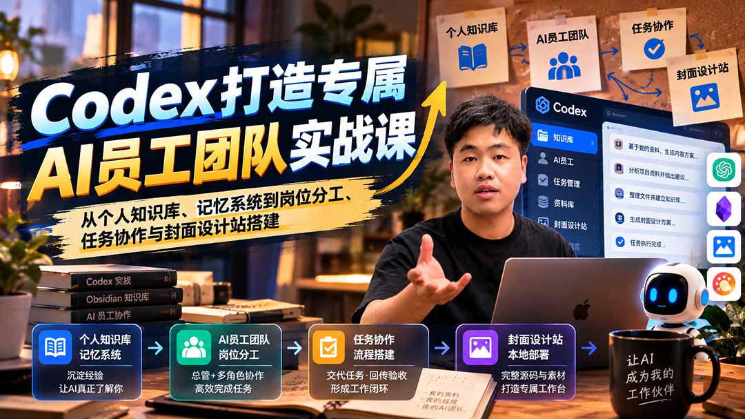 【无水印】Codex打造专属AI员工团队实战课：从个人知识库、记忆系统到岗位分工、任务协作与封面设计站搭建-孔明聊项目