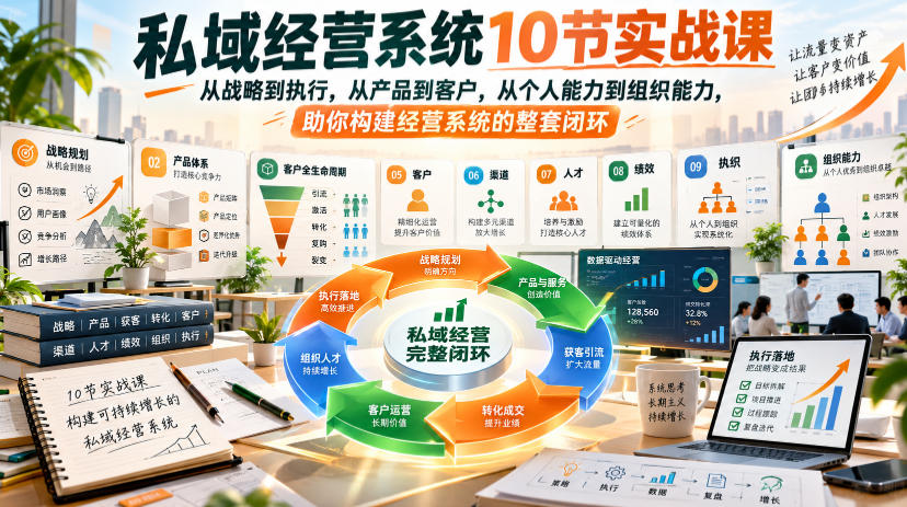 私域经营系统10节实战课，从战略到执行，从产品到客户，从个人能力到组织能力，助你构建经营系统的整套闭环-孔明聊项目