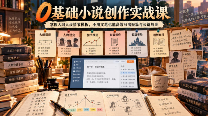 0基础小说创作实战课｜掌握大纲人设情节模板，不用文笔也能高效写出短篇与长篇故事-孔明聊项目