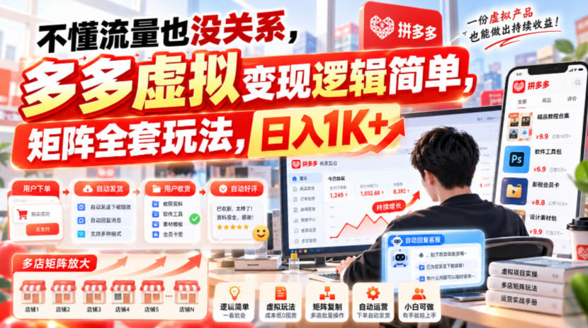 不懂流量也没关系，多多虚拟变现逻辑简单，矩阵全套玩法，日入1K+【揭秘】-孔明聊项目