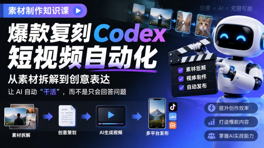 素材制作知识课，爆款复刻Codex短视频自动化，从素材拆解到创意表达，让AI自动“干活”，而不是只会回答问题-孔明聊项目