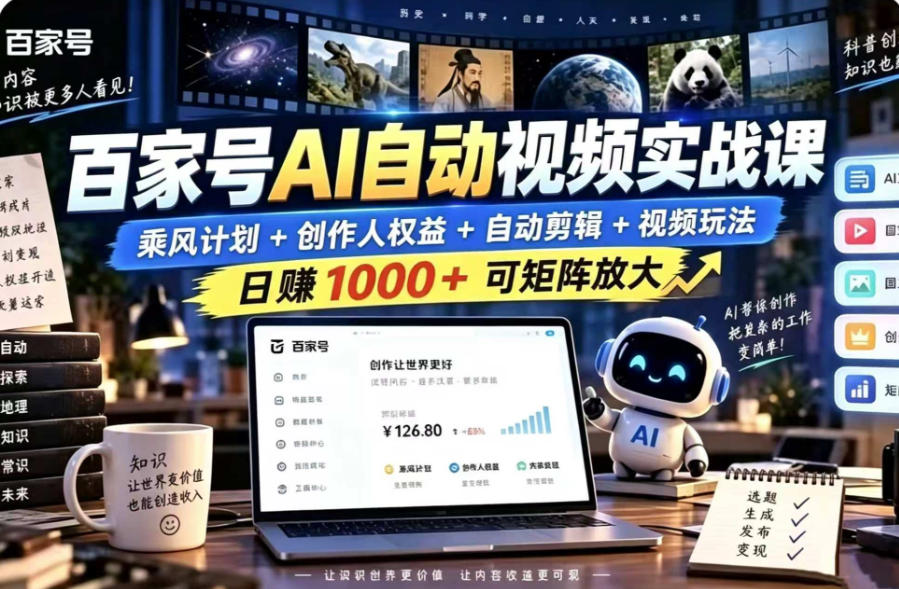 百家号自动矩阵玩法，长期可以做的项目，日入1k+，真正的睡后收入-孔明聊项目