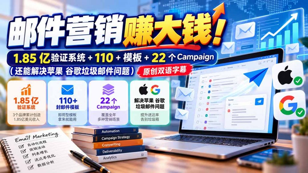 邮件营销赚大钱！1.85亿验证系统+110+模板+22个Campaign(还能解决苹果 谷歌垃圾邮件问题-孔明聊项目