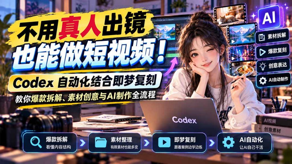 不用真人出镜也能做短视频！Codex自动化结合即梦复刻，教你爆款拆解、素材创意与AI制作全流程-孔明聊项目