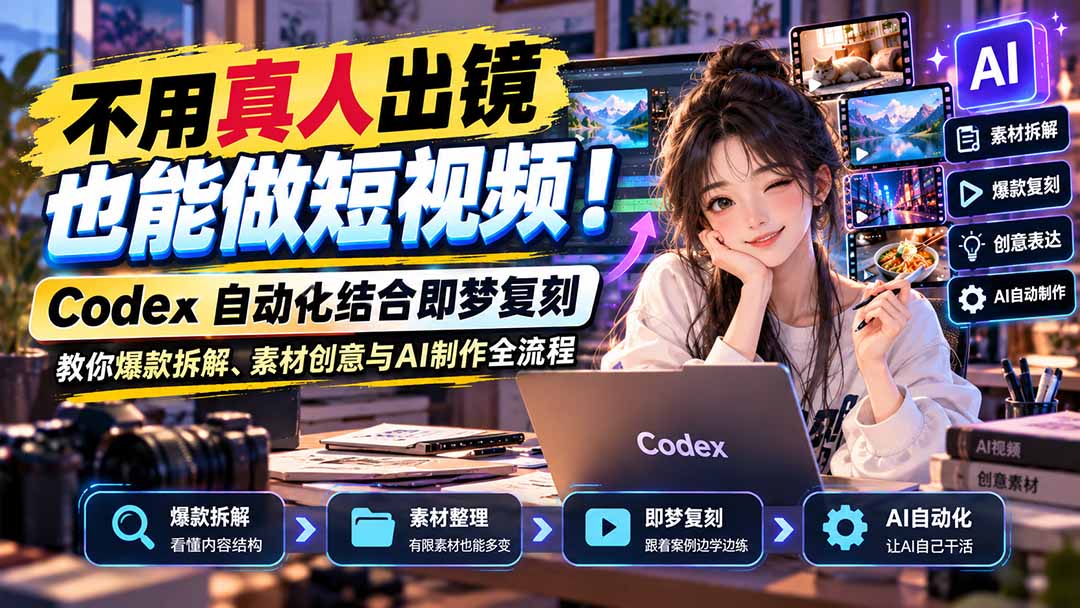 不用真人出镜也能做短视频！Codex自动化结合即梦复刻，教你爆款拆解、素材创意与AI制作全流程-孔明聊项目