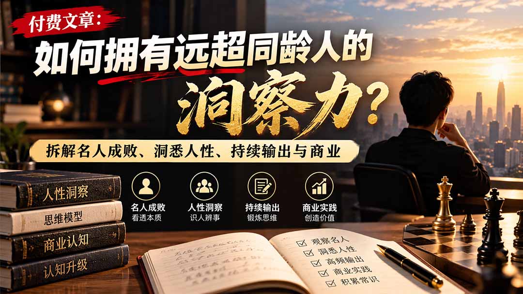 付费文章：如何拥有远超同龄人的洞察力？拆解名人成败、洞悉人性、持续输出与商业实践-孔明聊项目