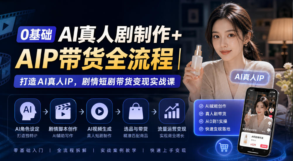 0基础AI真人剧制作+AIP带货全流程｜打造AI真人IP，剧情短剧带货变现实战课-孔明聊项目