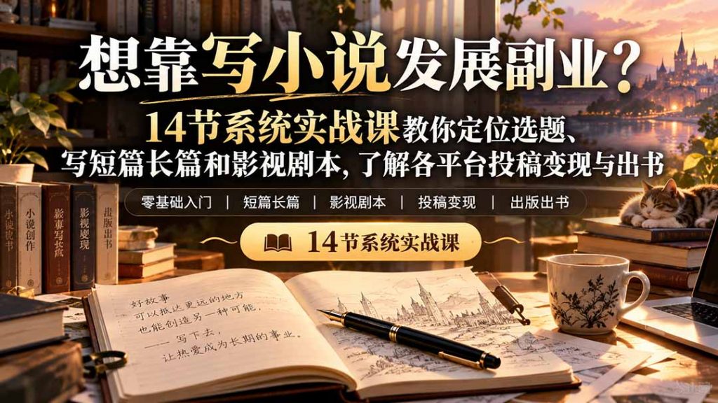 【无水印】想靠写小说发展副业？14节系统实战课教你定位选题、写短篇长篇和影视剧本，了解各平台投稿变现与出书-孔明聊项目