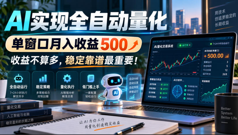 AI实现全自动量化，单窗口月入收益500，收益不算多，稳定靠谱最重要！【揭秘】-孔明聊项目