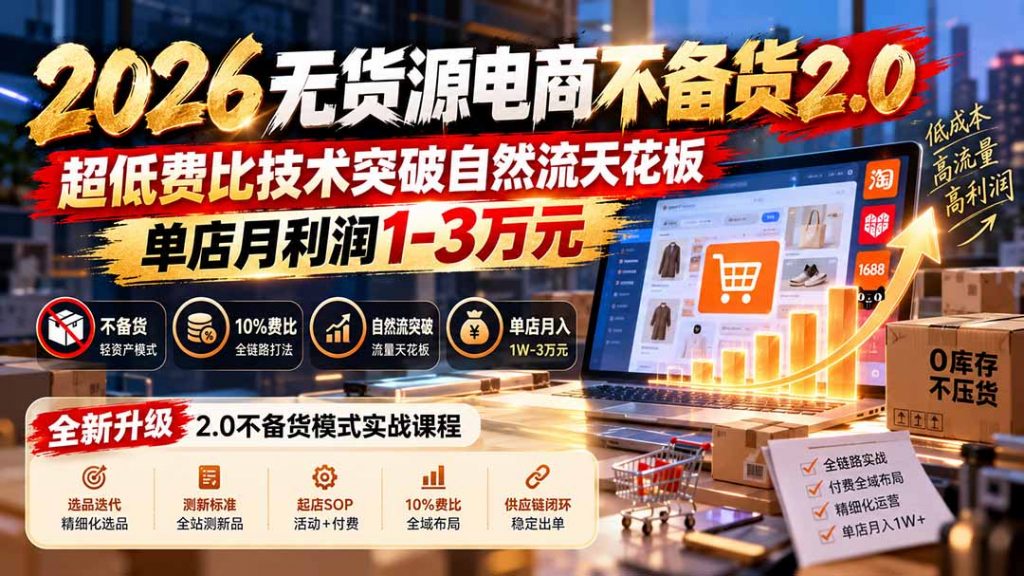 2026无货源电商不备货2.0【更新1019】：超低费比技术突破自然流天花板，单店月利润1-3万元-孔明聊项目