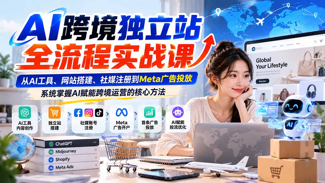 AI跨境独立站全流程实战课：从AI工具、网站搭建、社媒注册到Meta广告投放，系统掌握AI赋能跨境运营的核心方法-孔明聊项目