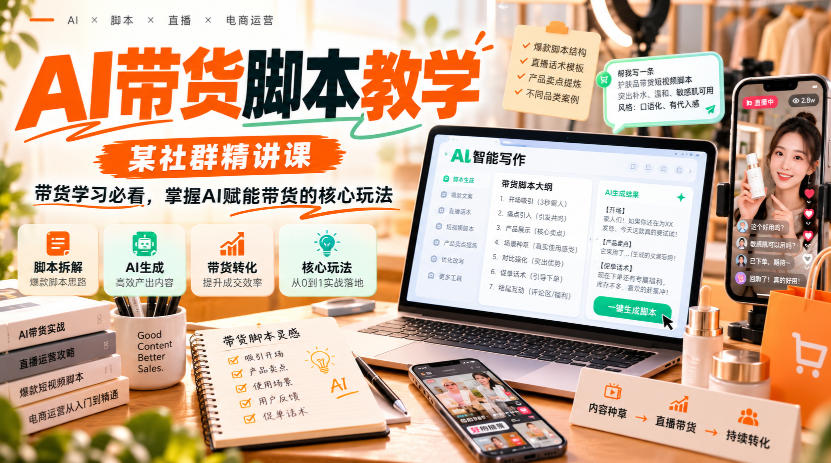 AI带货脚本教学，某社群精讲课，带货学习必看，掌握AI赋能带货的核心玩法-孔明聊项目