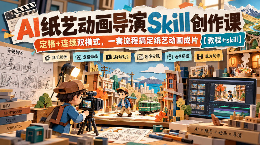 AI纸艺动画导演Skill创作课｜定格+连续双模式，一套流程搞定纸艺动画成片【教程+skill】-孔明聊项目