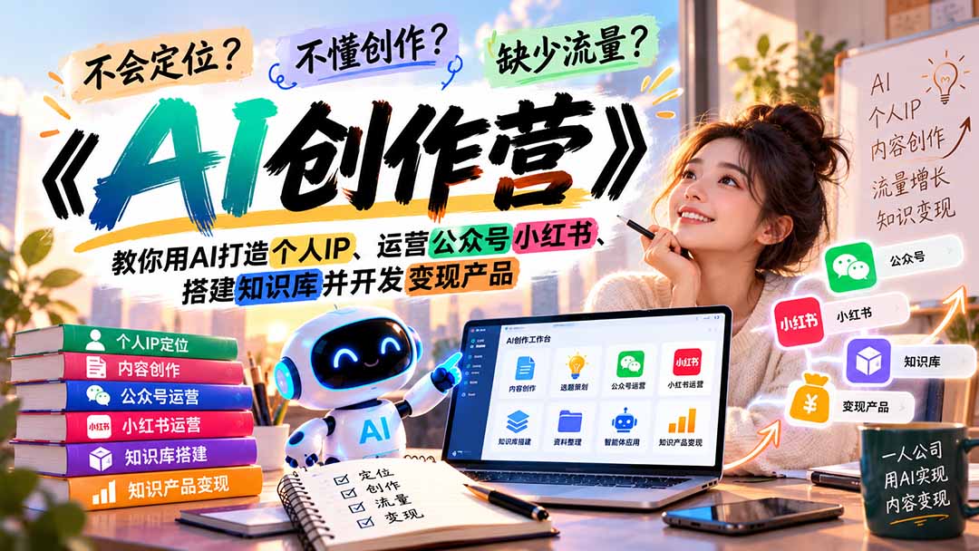 不会定位、不懂创作、缺少流量？《AI创作营》教你用AI打造个人IP、运营公众号小红书、搭建知识库并开发变现产品-孔明聊项目