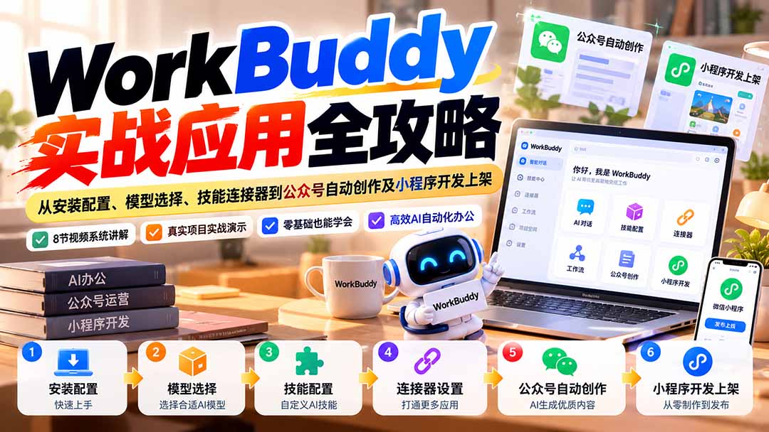 WorkBuddy 实战应用全攻略：从安装配置、模型选择、技能连接器到公众号自动创作及小程序开发上架-孔明聊项目