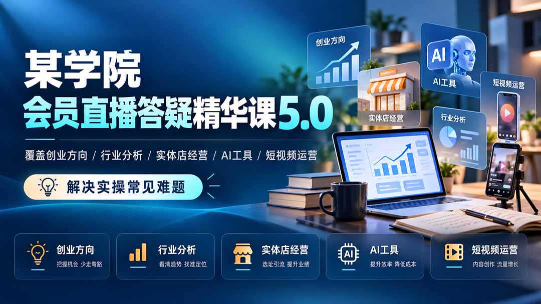 某学院会员直播答疑精华课5.0：覆盖创业方向、行业分析、实体店经营、AI工具和短视频运营，解决实操常见难题！-孔明聊项目