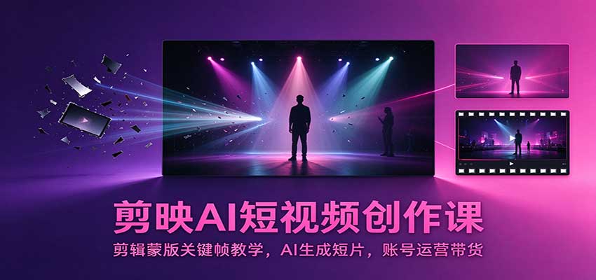 剪映AI短视频创作课：剪辑蒙版关键帧教学，AI生成短片，账号运营带货-孔明聊项目