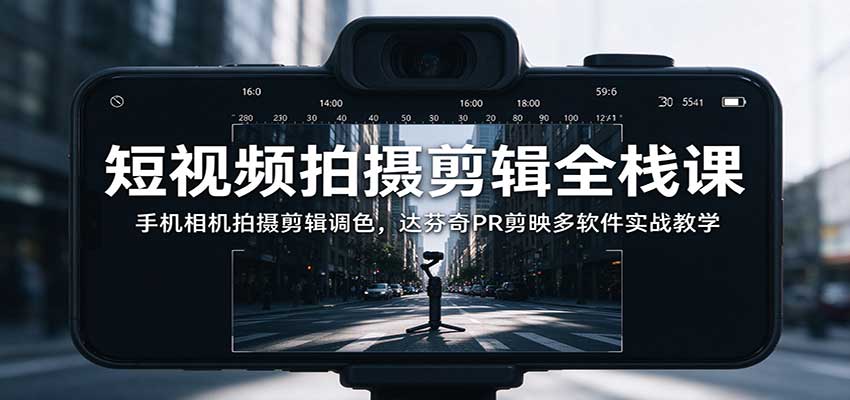 短视频拍摄剪辑全栈课：手机相机拍摄剪辑调色，达芬奇PR剪映多软件实战教学-孔明聊项目