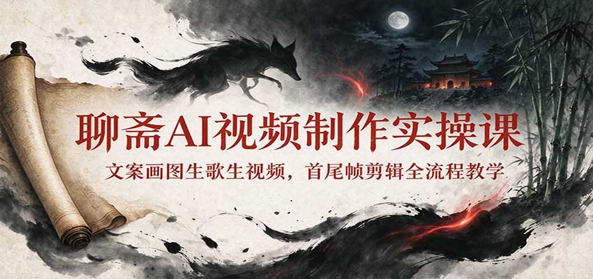 聊斋AI视频制作实操课：文案画图生歌生视频，首尾帧剪辑全流程教学-孔明聊项目