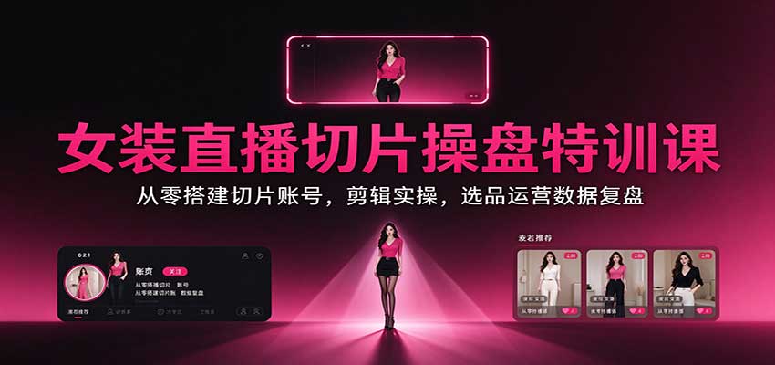 女装直播切片操盘特训课：从零搭建切片账号，剪辑实操，选品运营数据复盘-孔明聊项目