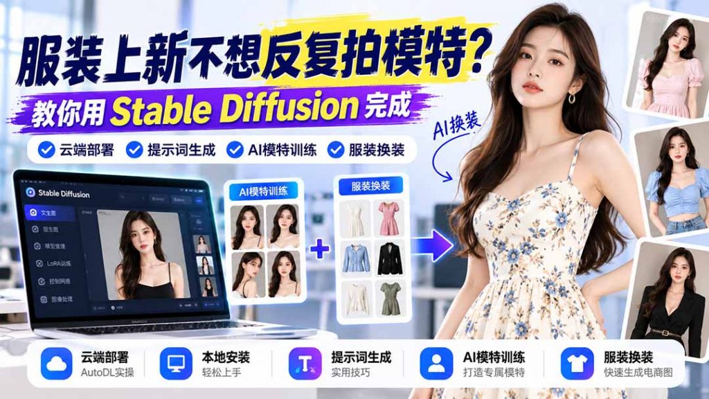 服装上新不想反复拍模特？教你用Stable Diffusion完成云端部署、提示词生成、AI模特训练与换装-孔明聊项目